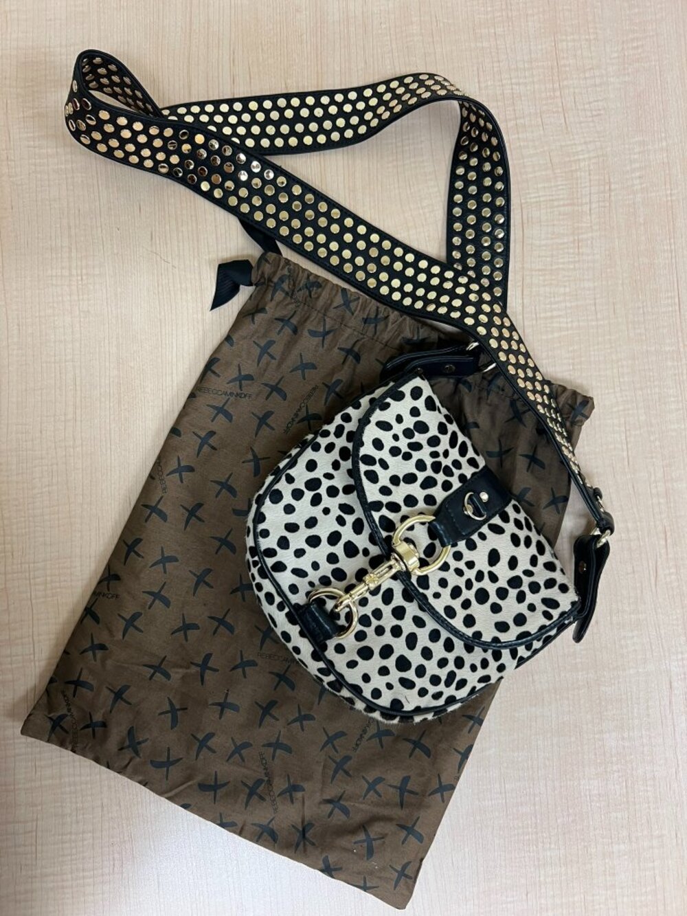 Rebecca Minkoff Black & White Spotted Crossbody with Gold Hardware